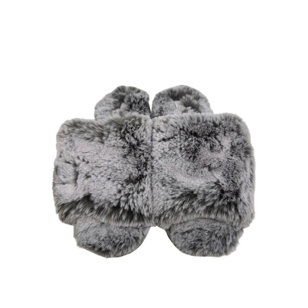 Stars Above Womens Grey Faux Fur Slide Slippers Size M 7-8 Cozy Plush Loungewear